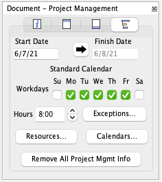 Document Inspector, Project Management Tab
