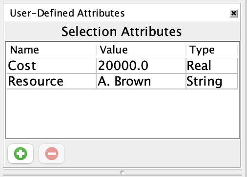 User-Defined Attributes Inspector, elements selected